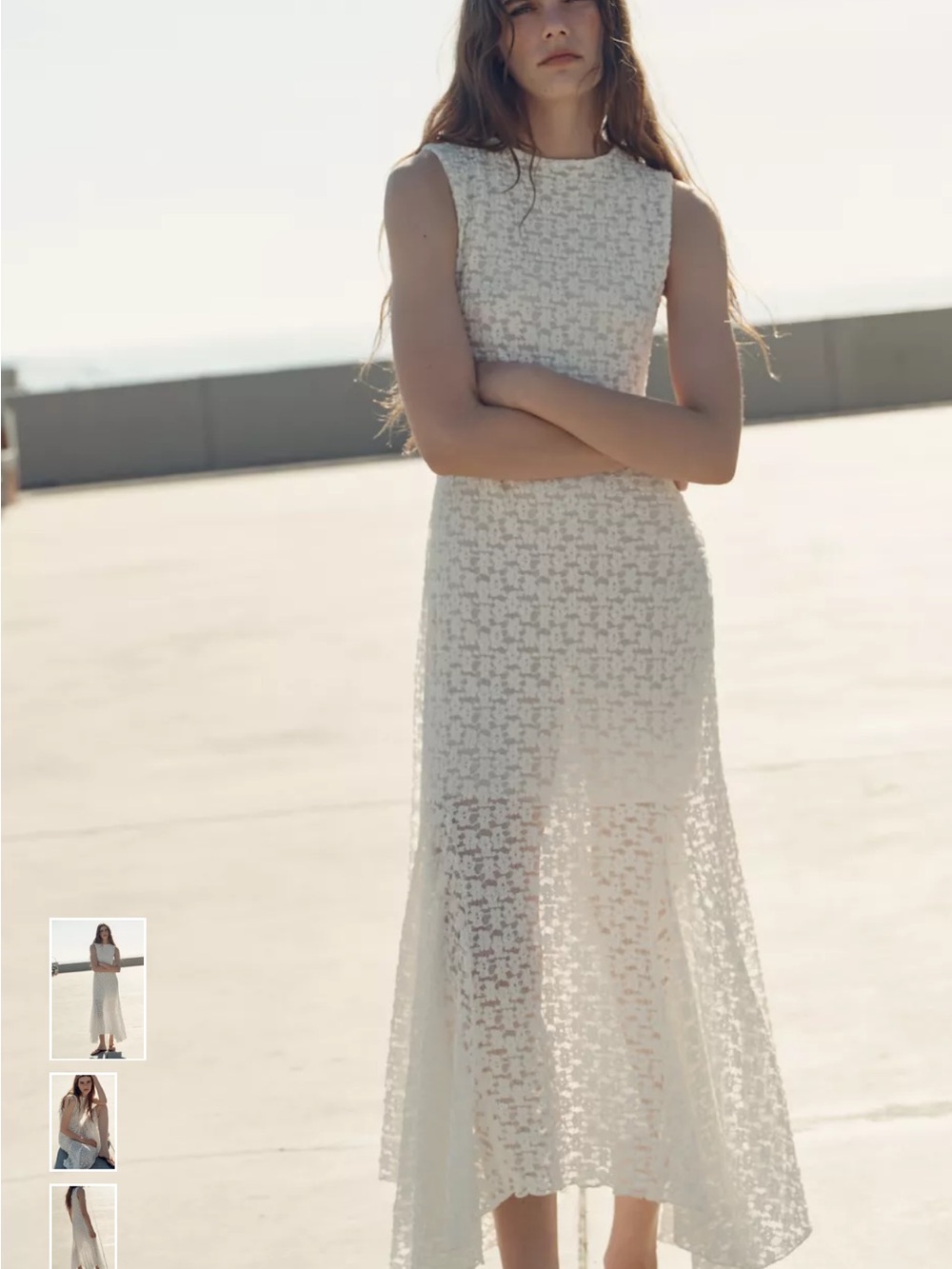 Zara White Lace Sleeveless Midi Dress